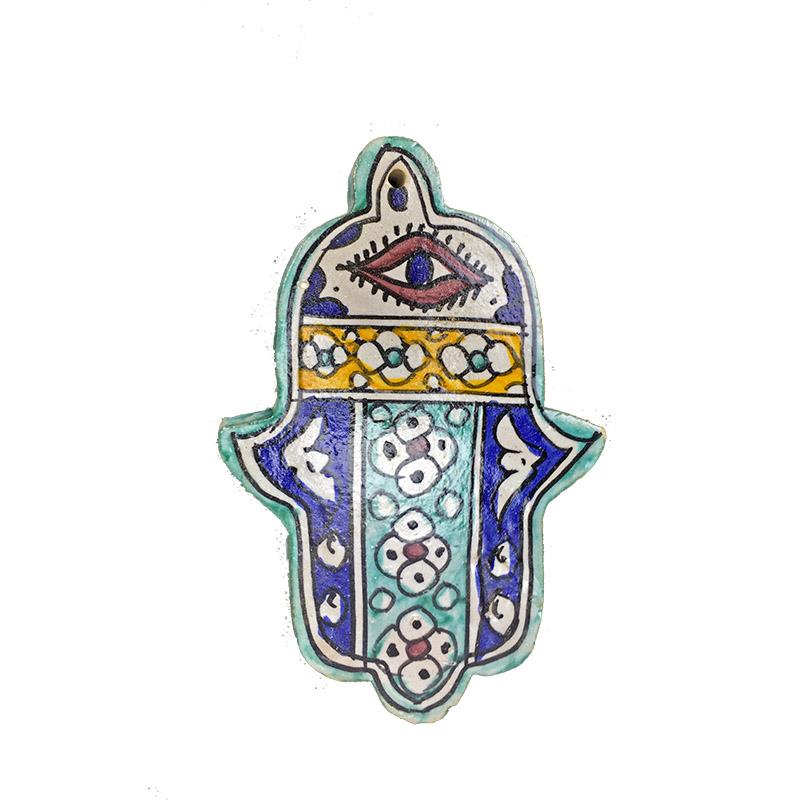 Mattonella decorazione da parete marocchina mano di fatima in ceramica dipinta a mano