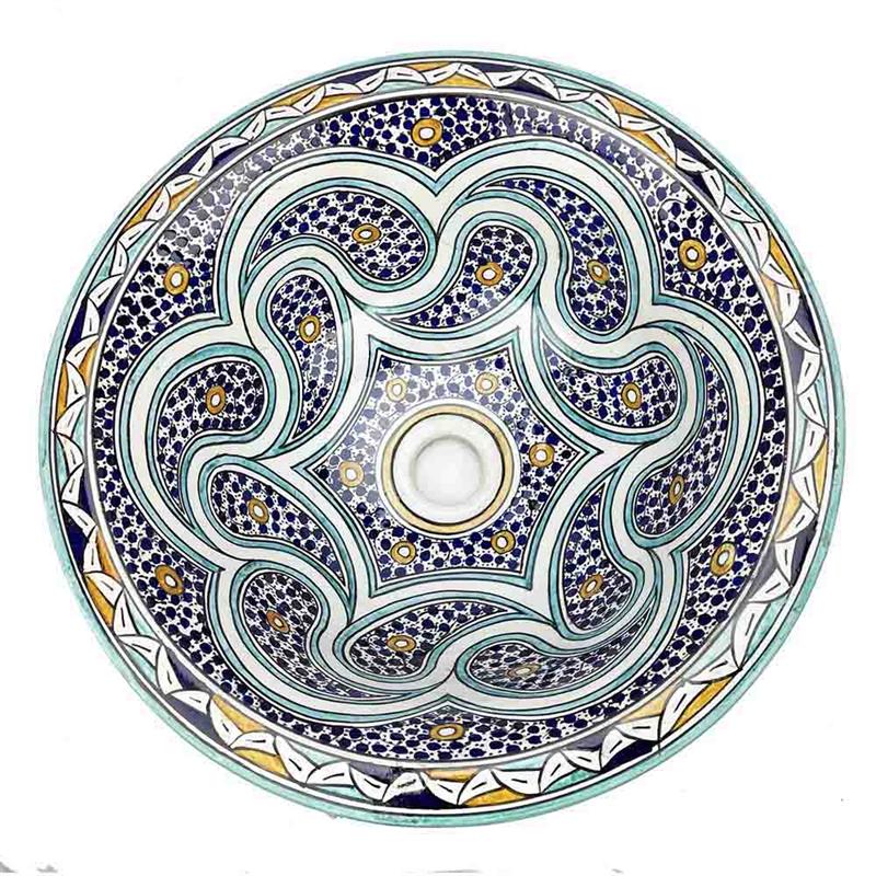 Lavabo lavandino marocchino in ceramica dipinta a mano cm 40*h17