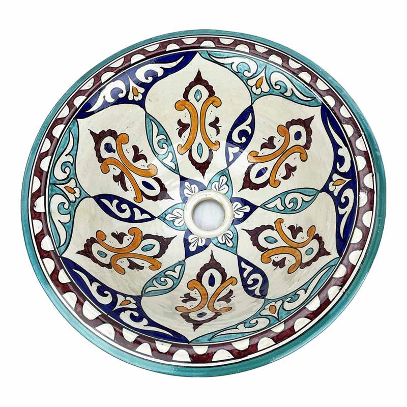 Lavabo lavandino marocchino in ceramica dipinta a mano - Dimensioni circa diam. cm 40*h17
