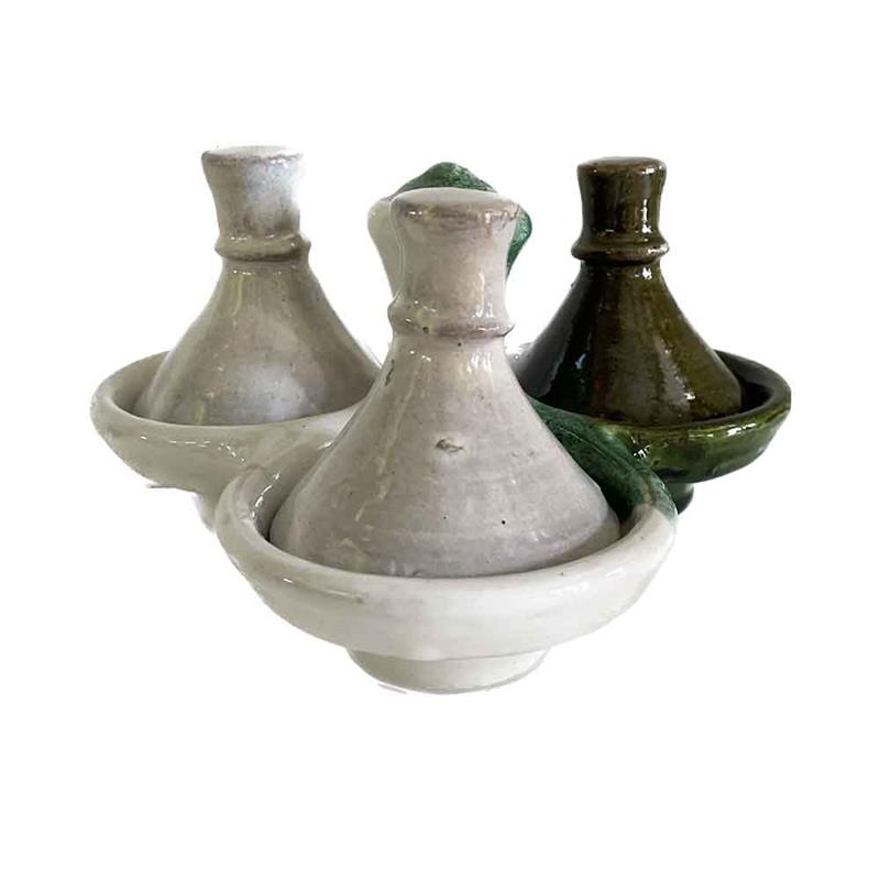 Tajine  marocchino mini da 3 porta salse, porta spezie in ceramica dipinta a mano - Dimensioni circa: cm 16*16*h 8,5